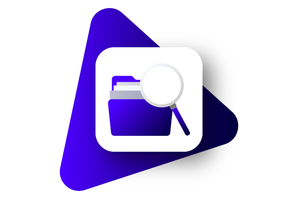 File search icon on triangle.