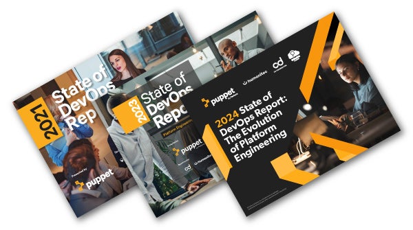 Multiple State of DevOps Reports stacked up